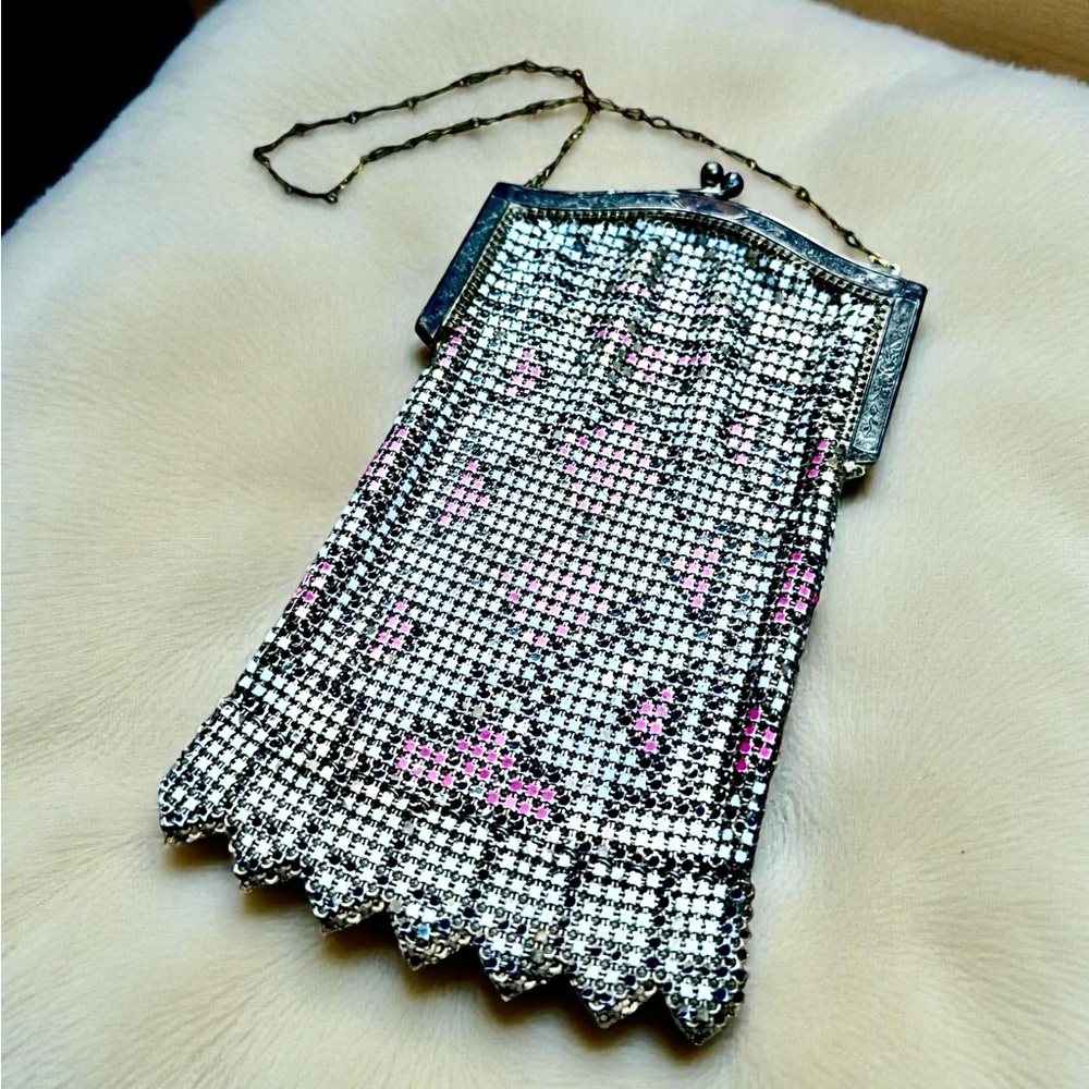 Whiting & Davis Antique Mesh Bag Flapper Purse 1920s Fringe Marked